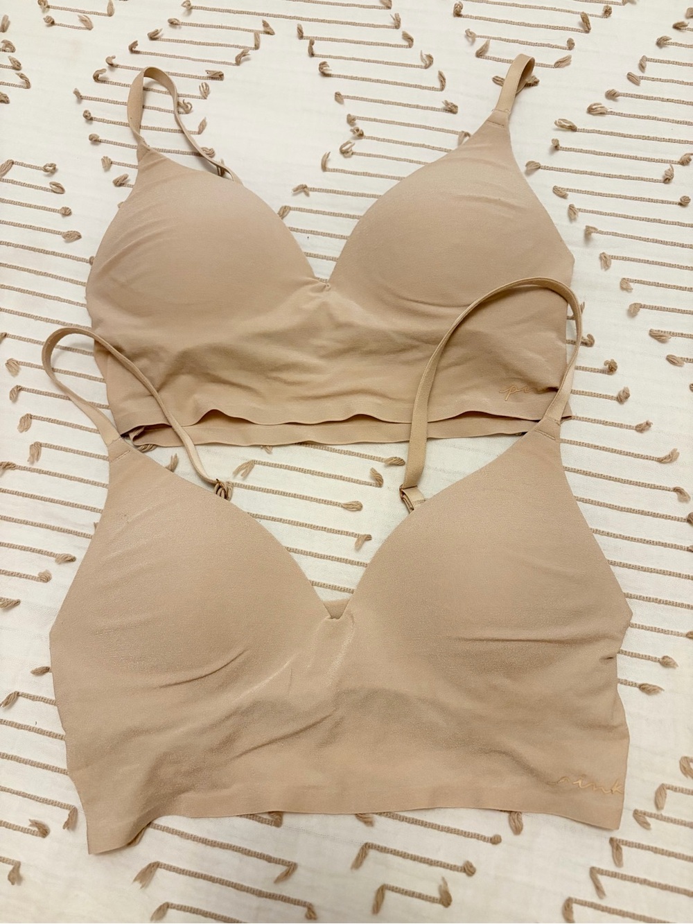 Pink Victoria’s Secret XS wireless push up bra long line nude tan bralette